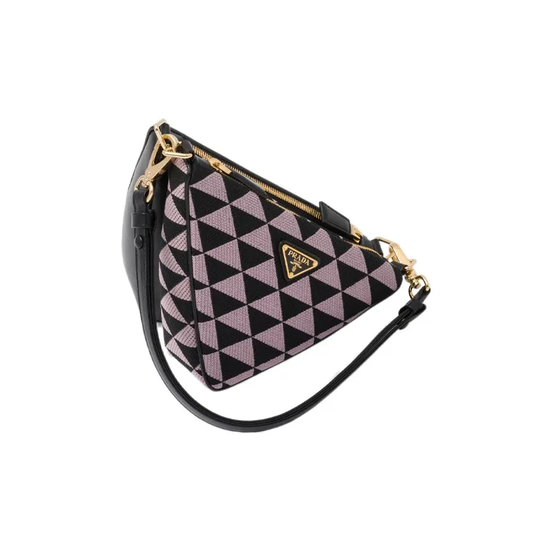 PRADA Triangle Leather With Fabric Triangle Bag Handbag Handbag Mini Women's Pink/Black-1