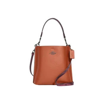 COACH Mollie Leather Bucket Bag, Handbag, Shoulder Bag, Crossbody Bag Small Size Women's Sunset Red