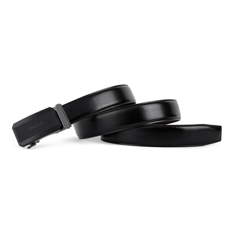 PISHUSHU Premium Selection Pressed Black Automatic Buckle Advanced Gift Feel Leather Belts Men's Width: 3.5cm-2