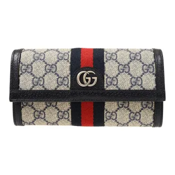 GUCCI Ophidia Canvas With Leather Wallet Regular Women's Ebony/Blue Black