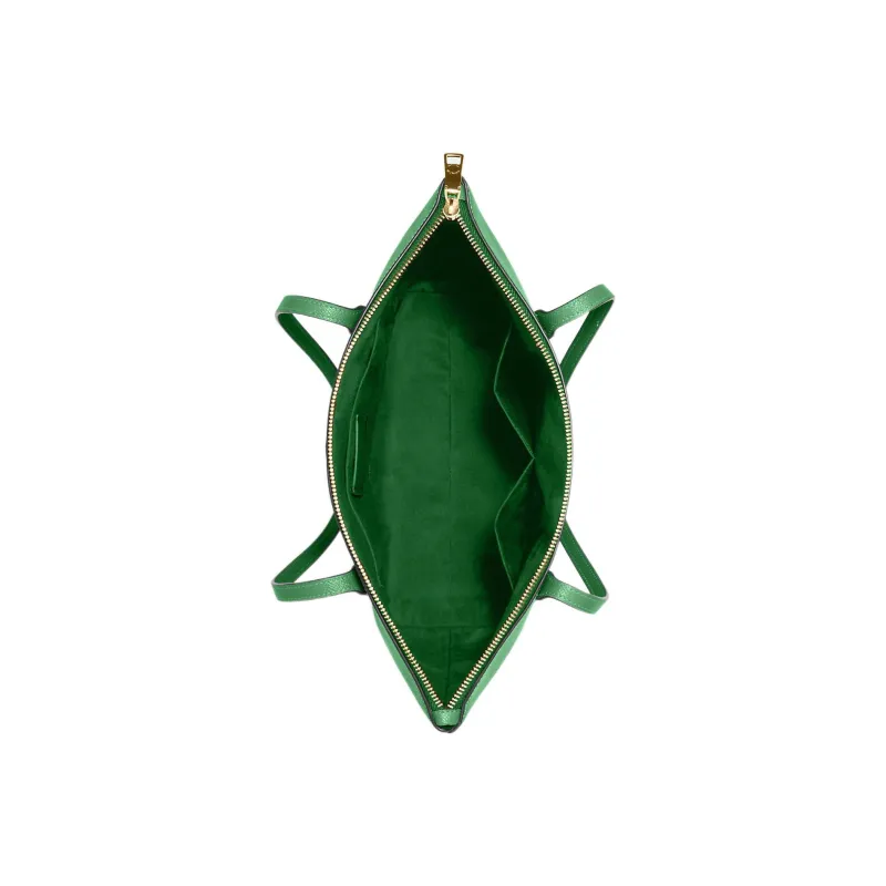 COACH Zip Top Tote Cross-Stitch Leather Tote Bag Shopping Bag Handbag Shoulder Bag Large Size Women's Green-3