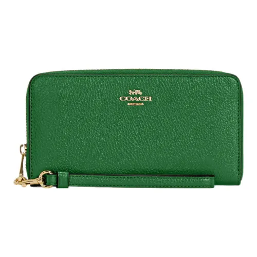 COACH Zip Around Refined Pebble Leather Card Holders Clutches Wallets Women's Green