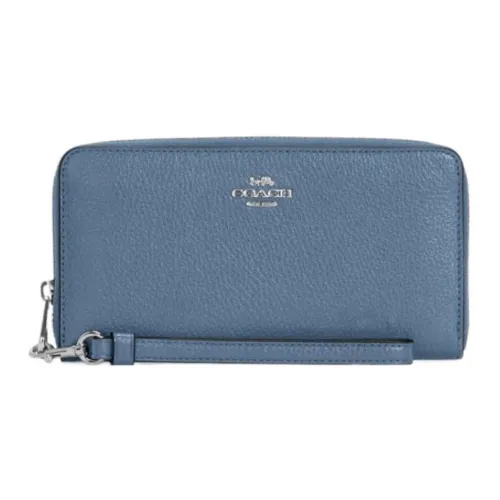 COACH Zip Around Refined Pebble Leather Wrist Bag Card Holder Wallet Women's Indigo