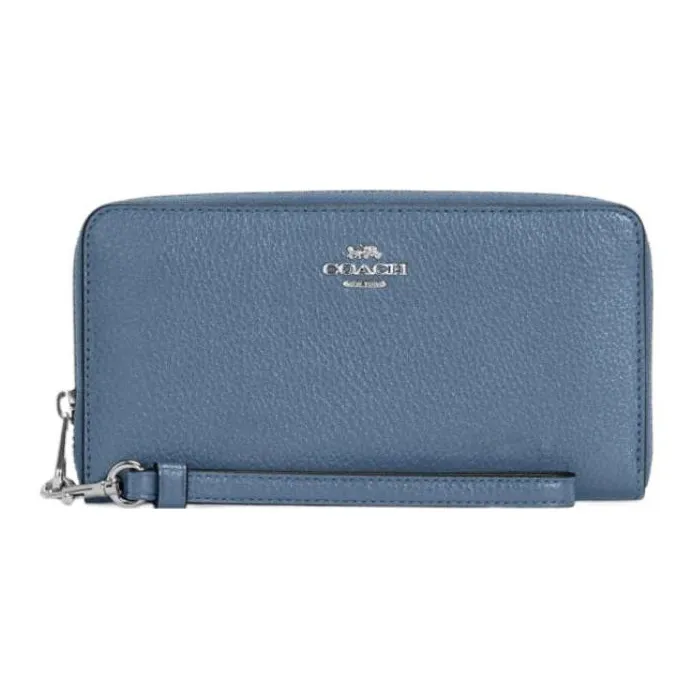 COACH Zip Around Refined Pebble Leather Wrist Bag Card Holder Wallet Women's Indigo-0