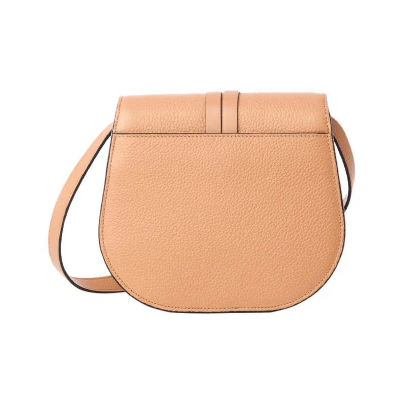 Chloe Alphabet Grained Shiny Calfskin Saddle Bag Shoulder Bag Crossbody Bag Mini Women's Light Brown-1