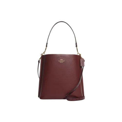 COACH Mollie Split Cow Leather Bucket Bags Shoulder Bag Crossbody Bag Handbags Large Size Women's Burgundy