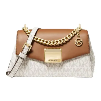 MICHAEL KORS Lita Canvas With Leather Shoulder Bag Crossbody Bag Small Size Women's Dark Brown & White