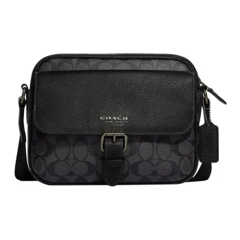 COACH Hudson Coated Canvas With Natural Pebbled Leather Shoulder Bag Crossbody Bag Medium Size Men's Black