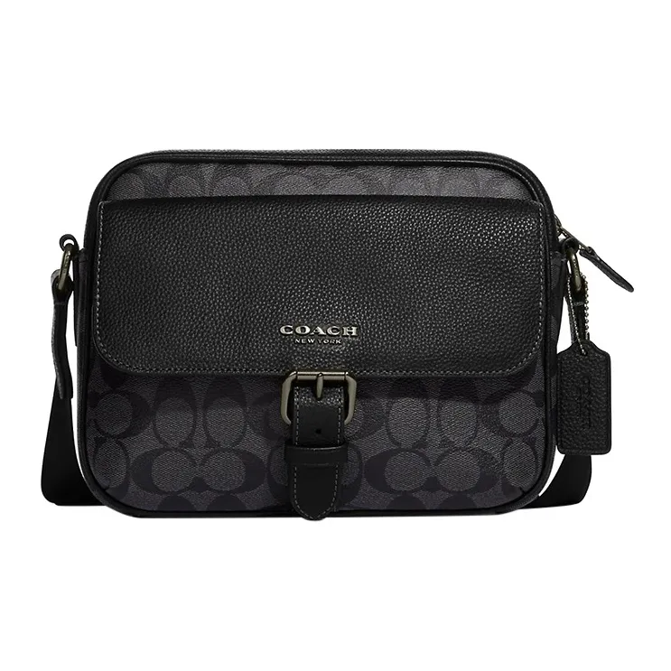 COACH Hudson Coated Canvas With Natural Pebbled Leather Shoulder Bag Crossbody Bag Medium Size Men's Black-0