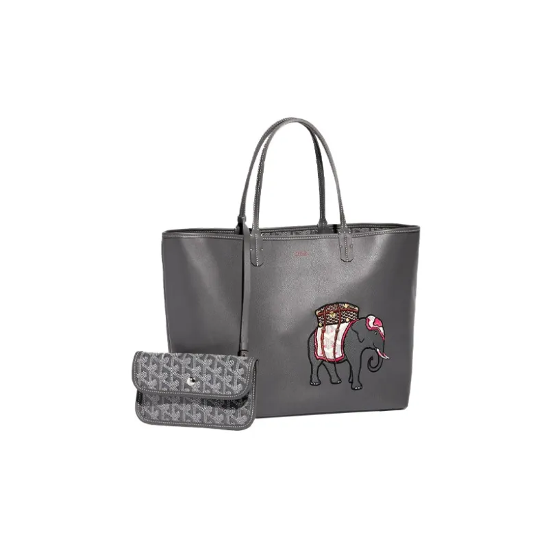 GOYARD Anjou Calfskin With Canvas Tote Bag Shopping Bag Handbag Small Size Women's Gray/Orange-0