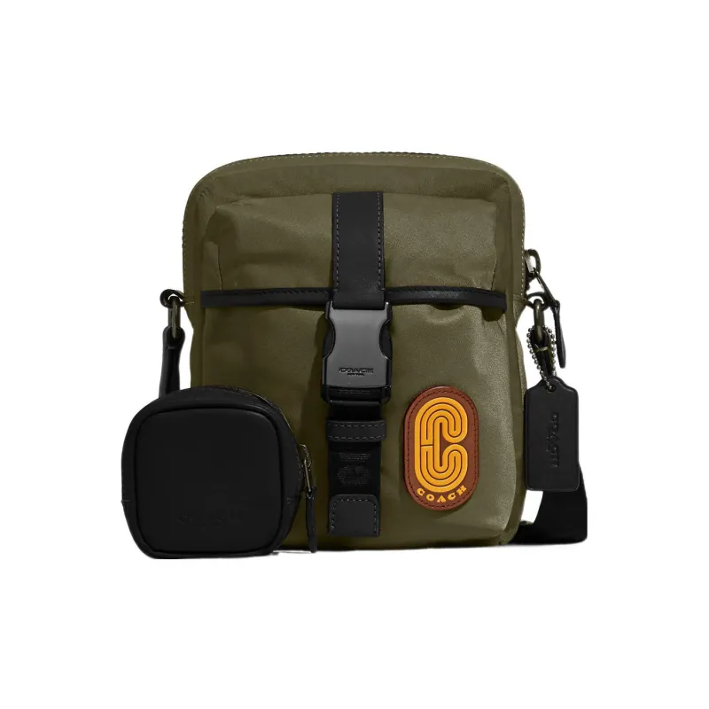 COACH Ma Recycled Nylon Twill With Smooth Calfskin Combo Bag, Shoulder Bag, Crossbody Bag Trumpets Men's Olive Green-0