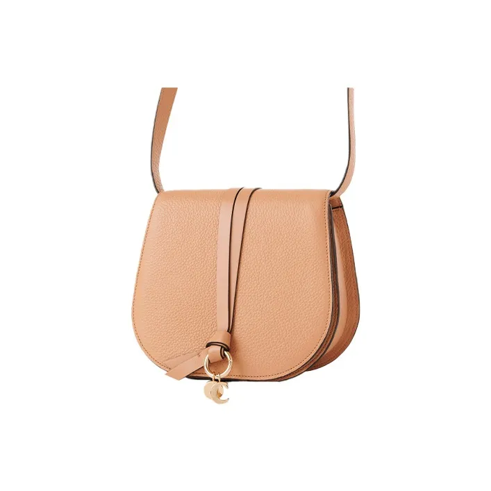 Chloe Alphabet Grained Shiny Calfskin Saddle Bag Shoulder Bag Crossbody Bag Mini Women's Light Brown-2