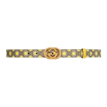 GUCCI Yellow Polka Dot Print Interlocking Buckle Double G Buckle Smooth Buckle Women's Width: 2.5cm