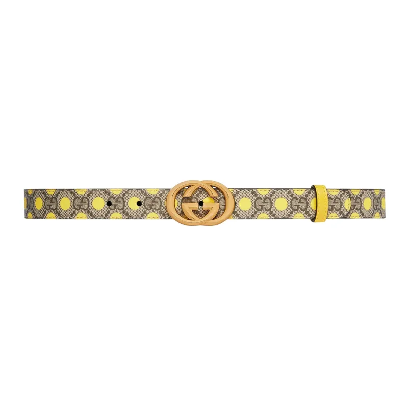 GUCCI Yellow Polka Dot Print Interlocking Buckle Double G Buckle Smooth Buckle Women's Width: 2.5cm-0