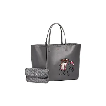 GOYARD Anjou Calfskin With Canvas Tote Bag Shopping Bag Handbag Small Size Women's Gray/Pink