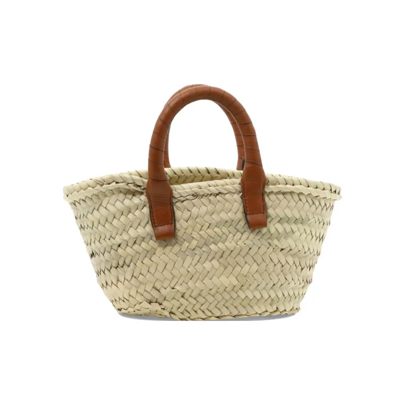Chloe Marcie Woven Raffia With Grain Calfskin Basket Handbag Mini Women's Brown-2