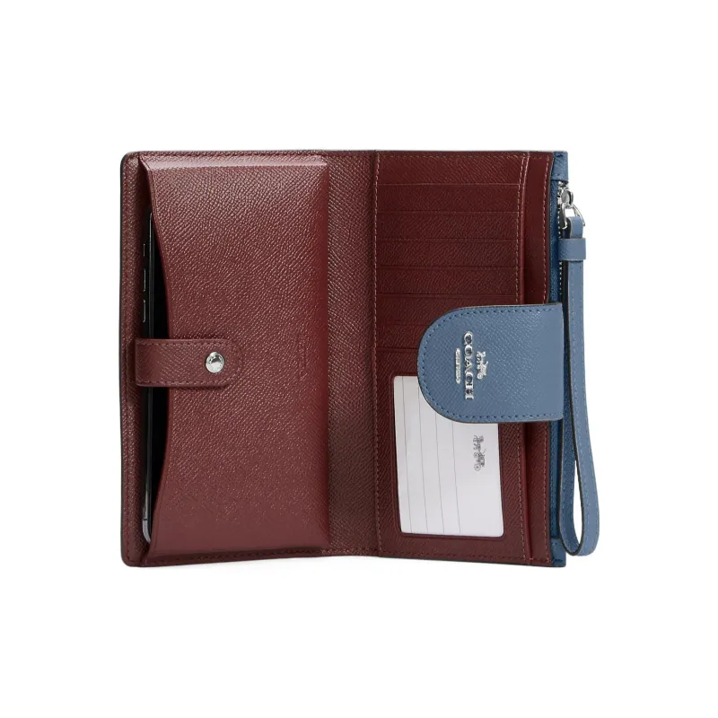 COACH Tech Wallet Cross-Stitch Leather Clutches Card Holder Wallet Women's Indigo-1