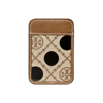 TORY BURCH T Monogram Jacquard With Leather Trim Card Holder Unisex Hazelnuts Brown