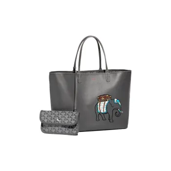GOYARD Anjou Calfskin Canvas Tote Bag Shopping Bag Handbag Small Size Women's Gray/Blue