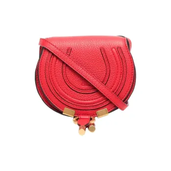 Chloe Marcie Brass And Grained Calfskin Saddle Bag Shoulder Bag Crossbody Bag Women's Red