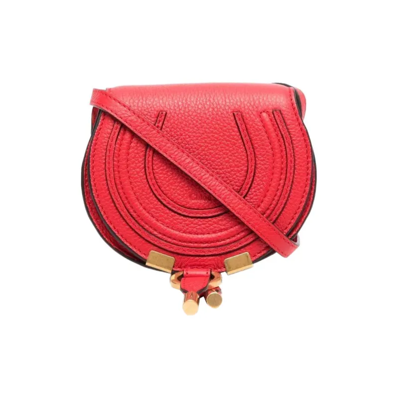 Chloe Marcie Brass And Grained Calfskin Saddle Bag Shoulder Bag Crossbody Bag Women's Red-0