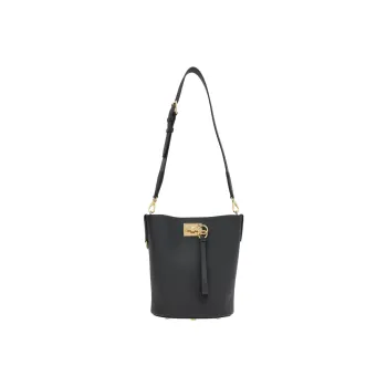 FERRAGAMO Studio Natural Grain Soft Calfskin Bucket Bag, Handbag, Shoulder Bag Women's Black
