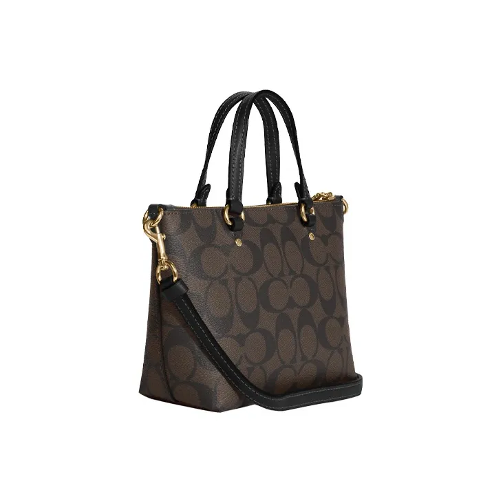 COACH Gallery Coated Canvas With Smooth Leather Handbag, Shoulder Bag, Crossbody Bag Trumpets Women's Brown & Black-1