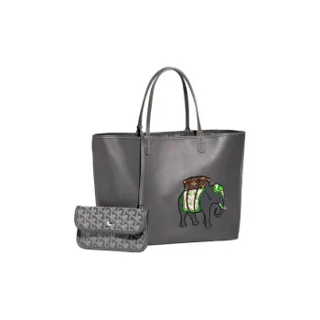 GOYARD Anjou Calfskin With Canvas Tote Bag Shopping Bag Handbag Small Size Women's Gray/Green