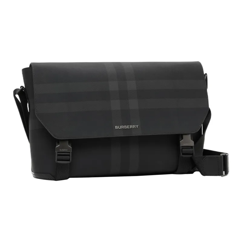 Burberry Cotton With Leather Messenger Bag Crossbody Bag Shoulder Bag Large Size Men's Black-1