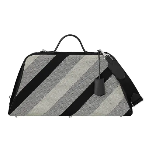 HERMES Canvas With Leather Boston Bag Handbags Unisex Light Beige/Black