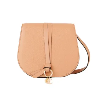 Chloe Alphabet Grained Shiny Calfskin Saddle Bag Shoulder Bag Crossbody Bag Mini Women's Light Brown