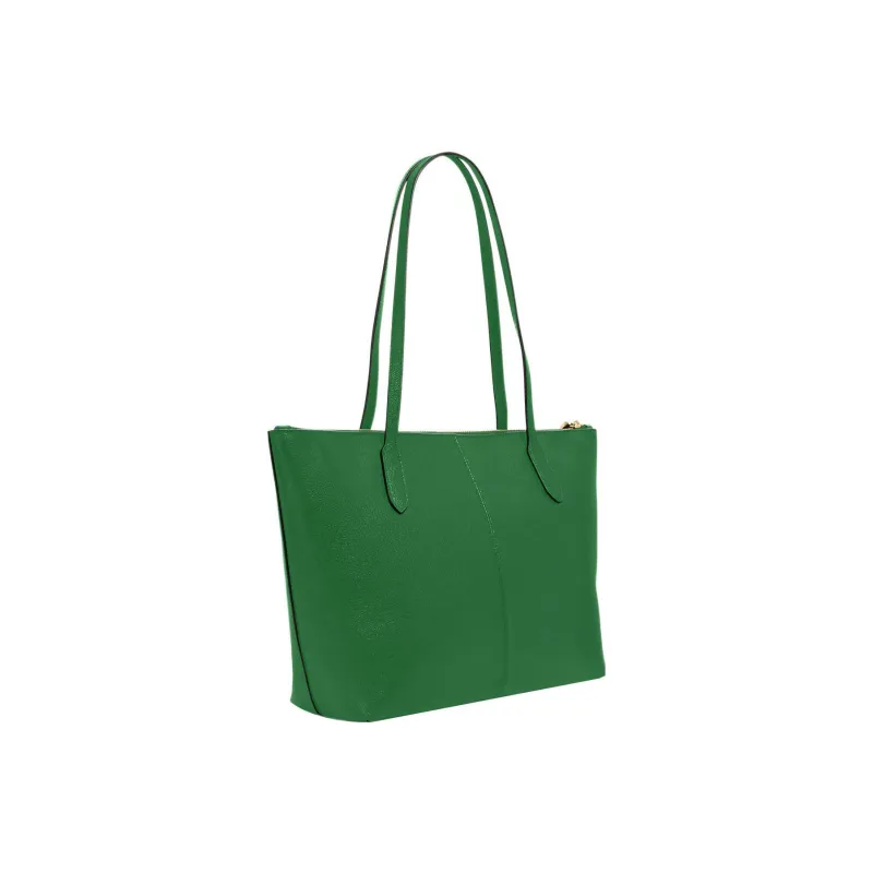 COACH Zip Top Tote Cross-Stitch Leather Tote Bag Shopping Bag Handbag Shoulder Bag Large Size Women's Green-2