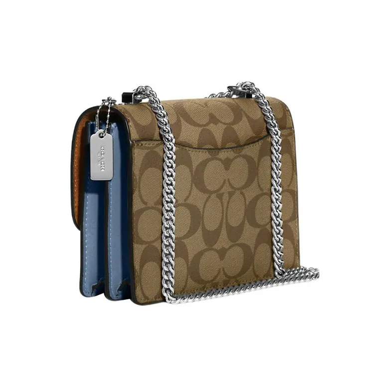 COACH Klare Iconic Coated Canvas With Smooth Leather Shoulder Bag Crossbody Bag Small Size Women's Khaki Indigo Blue-1