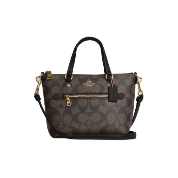 COACH Gallery Coated Canvas With Smooth Leather Handbag Shoulder Bag Crossbody Bag Small Size Women's Brown & Black