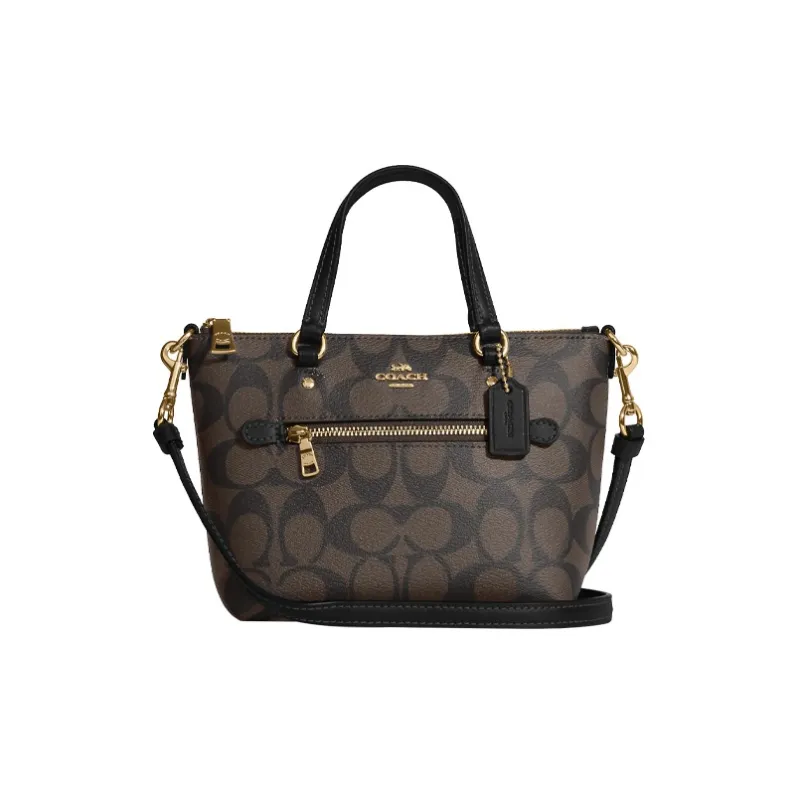 COACH Gallery Coated Canvas With Smooth Leather Handbag, Shoulder Bag, Crossbody Bag Trumpets Women's Brown & Black-0