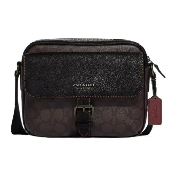 COACH Hudson Coated Canvas With Natural Pebbled Leather Shoulder Bag Crossbody Bag Medium Size Women's Mahogany & Black