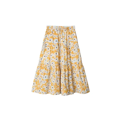 Dimple Hsu Casual Long Skirts Women's Yellow Background With Chrysanthemum Design