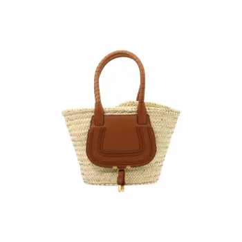 Chloe Marcie Woven Raffia With Grain Calfskin Tote Bag, Shopping Bag, Handbag Medium Size Women's Brown