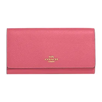 COACH Trifold Wallet Pebbled Leather Clutches Card Holder Wallet Women's Watermelon Red