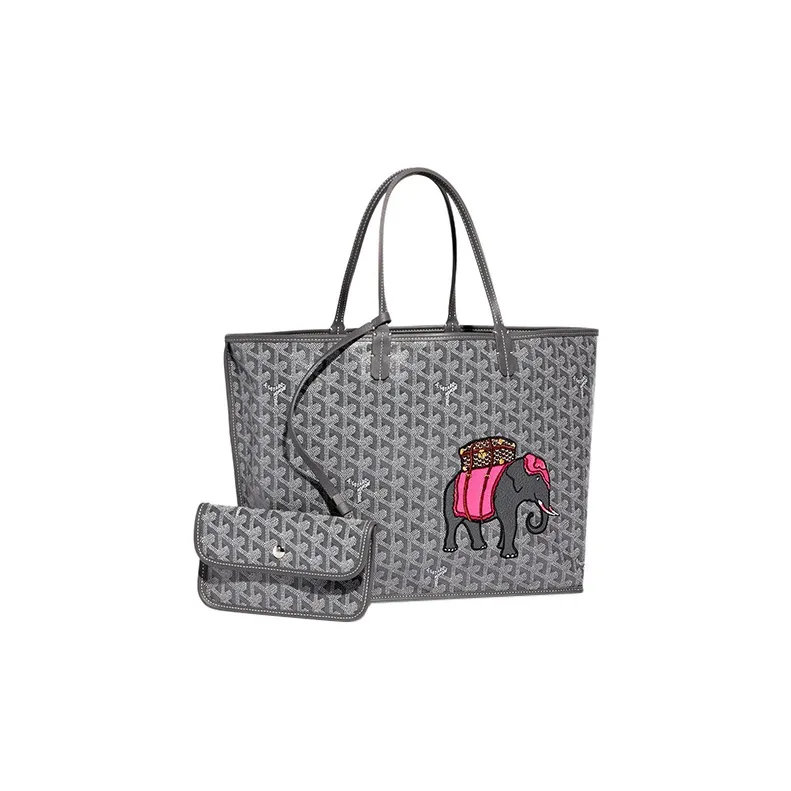 GOYARD Anjou Calfskin With Canvas Tote Bag Shopping Bag Handbag Small Size Women's Gray/Pink-1