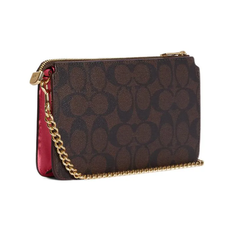 COACH Cow Leather With PVC Combo Bag, Shoulder Bag, Crossbody Bag Women's Brown & Watermelon Red-1