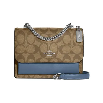 COACH Klare Iconic Coated Canvas With Smooth Leather Shoulder Bag Crossbody Bag Small Size Women's Khaki Indigo Blue