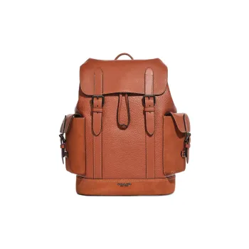 COACH Hudson Calfskin Patchwork Suede Leather Backpack Large Size Men's Sunset Red