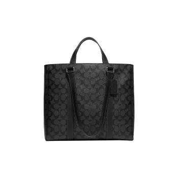 COACH Hudson Leather Tote One Shoulder Handbag Large Size Women's Black