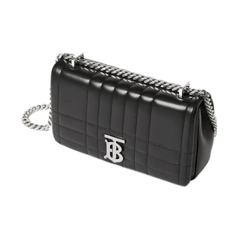 Burberry Quilted Leather Lola Bag Small Black/Silver tone-2