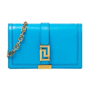 VERSACE Greca Goddess Cow Leather With Lambskin Trim One Shoulder Crossbody Clutches Mini Women's Light Blue