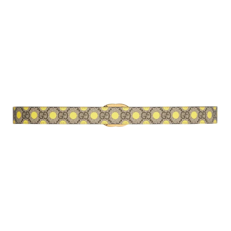 GUCCI Yellow Polka Dot Print Interlocking Buckle Double G Buckle Smooth Buckle Women's Width: 2.5cm-1