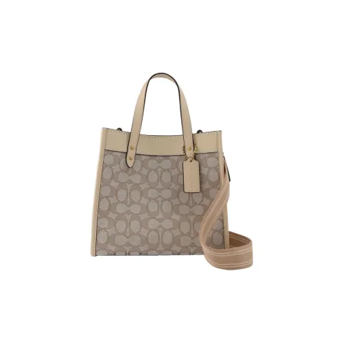 COACH Field Fabric Cow Leather Patchwork Tote Bag Shopping Bag Portable Crossbody Bag Shoulder Bag Women's Khaki