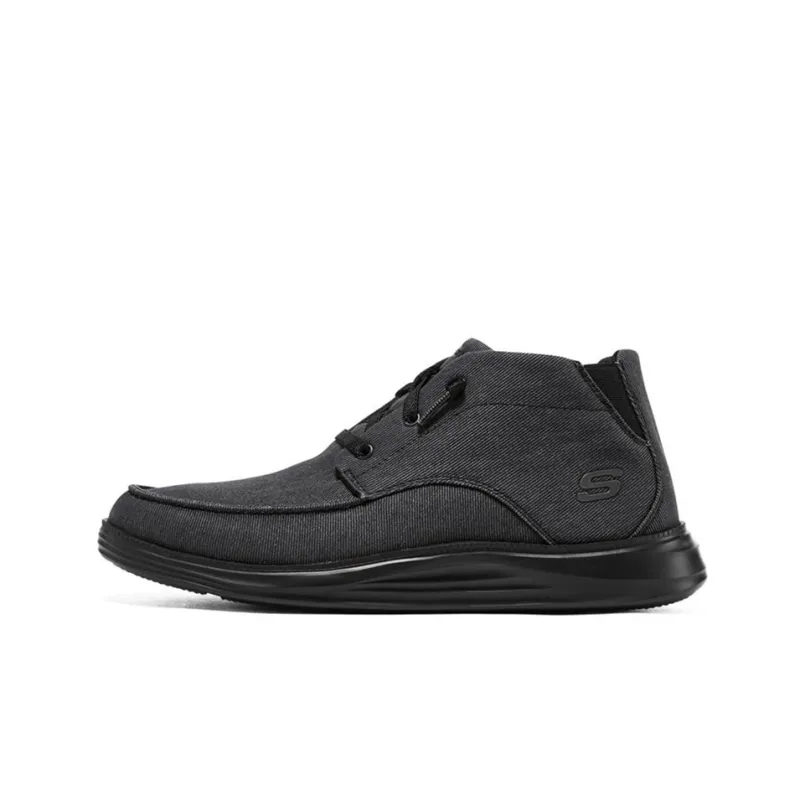 Skechers Cushioning Anti Slip And Wear Resistant Mid Top Casual Shoes Men's Black-0