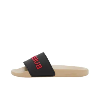 Burberry Embossed Logo Slide Black Red Tan Women's